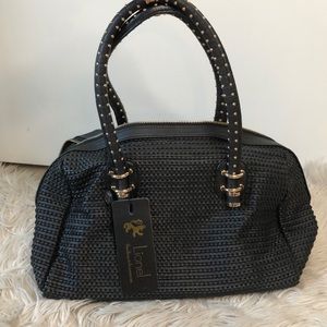 Black shoulder bag with gold embellishments